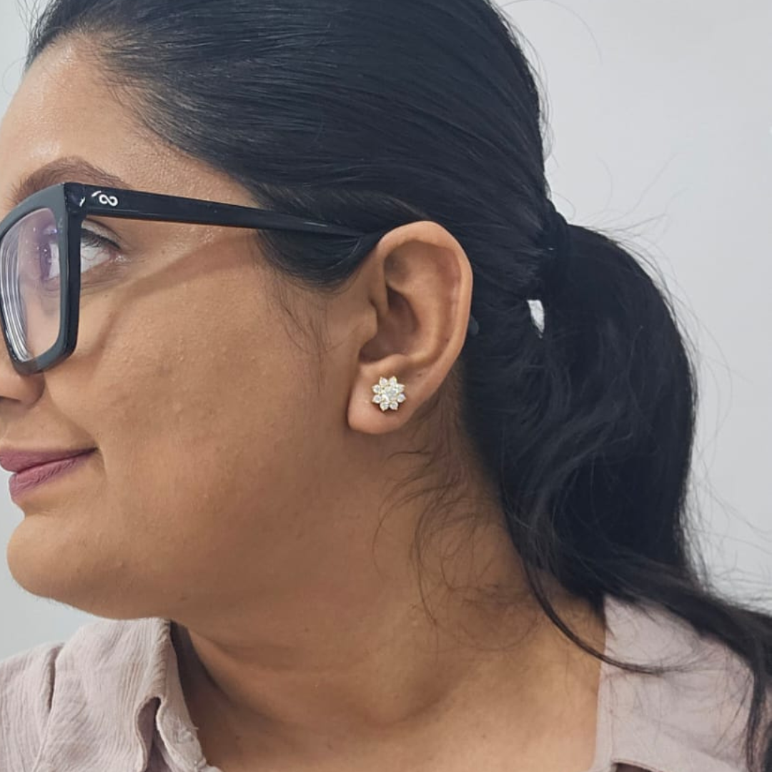 Floret Ear Rings in Moissanite Gold by Vai Ra