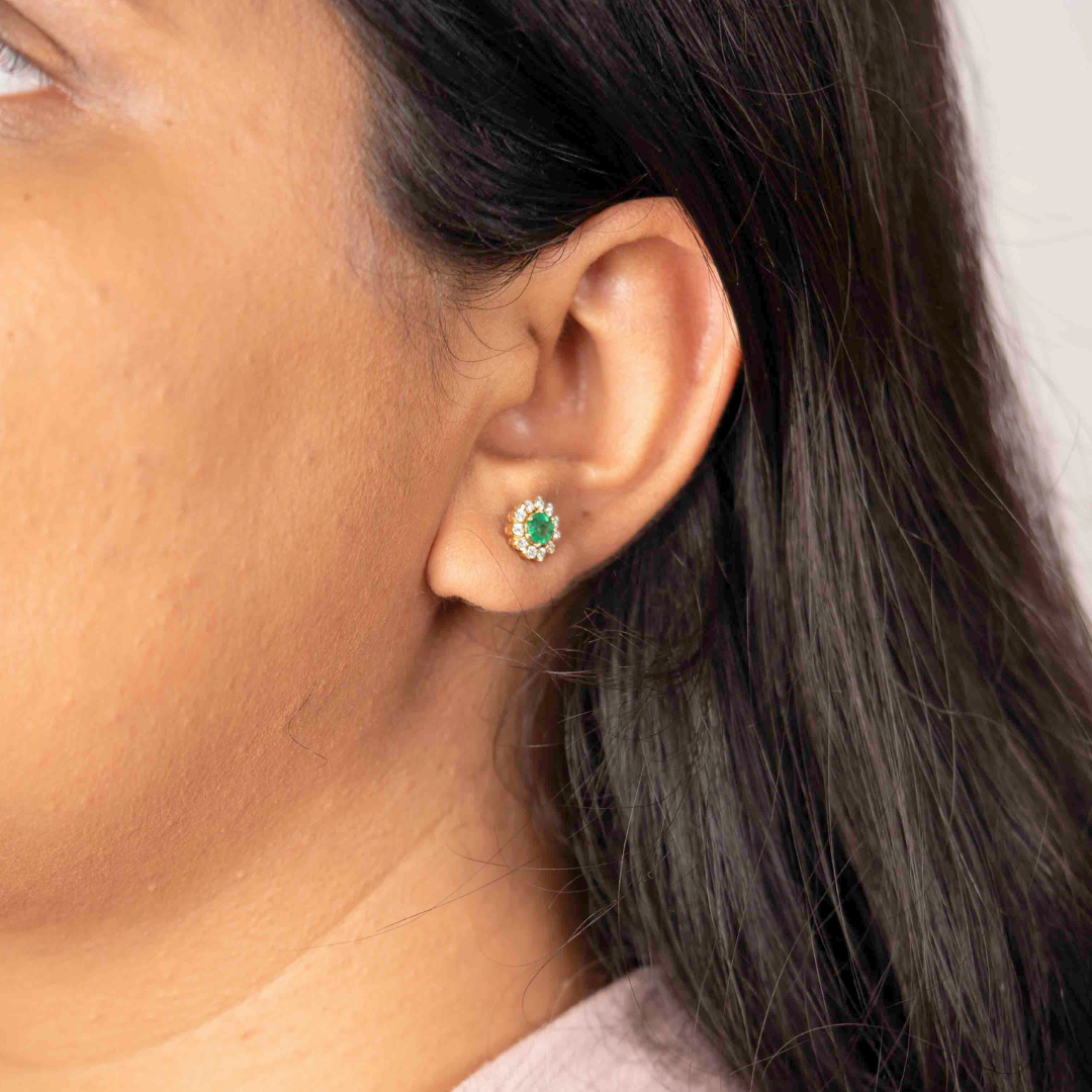 Manjari Emerald Stud in Moissanite and Diamond by Vai Ra