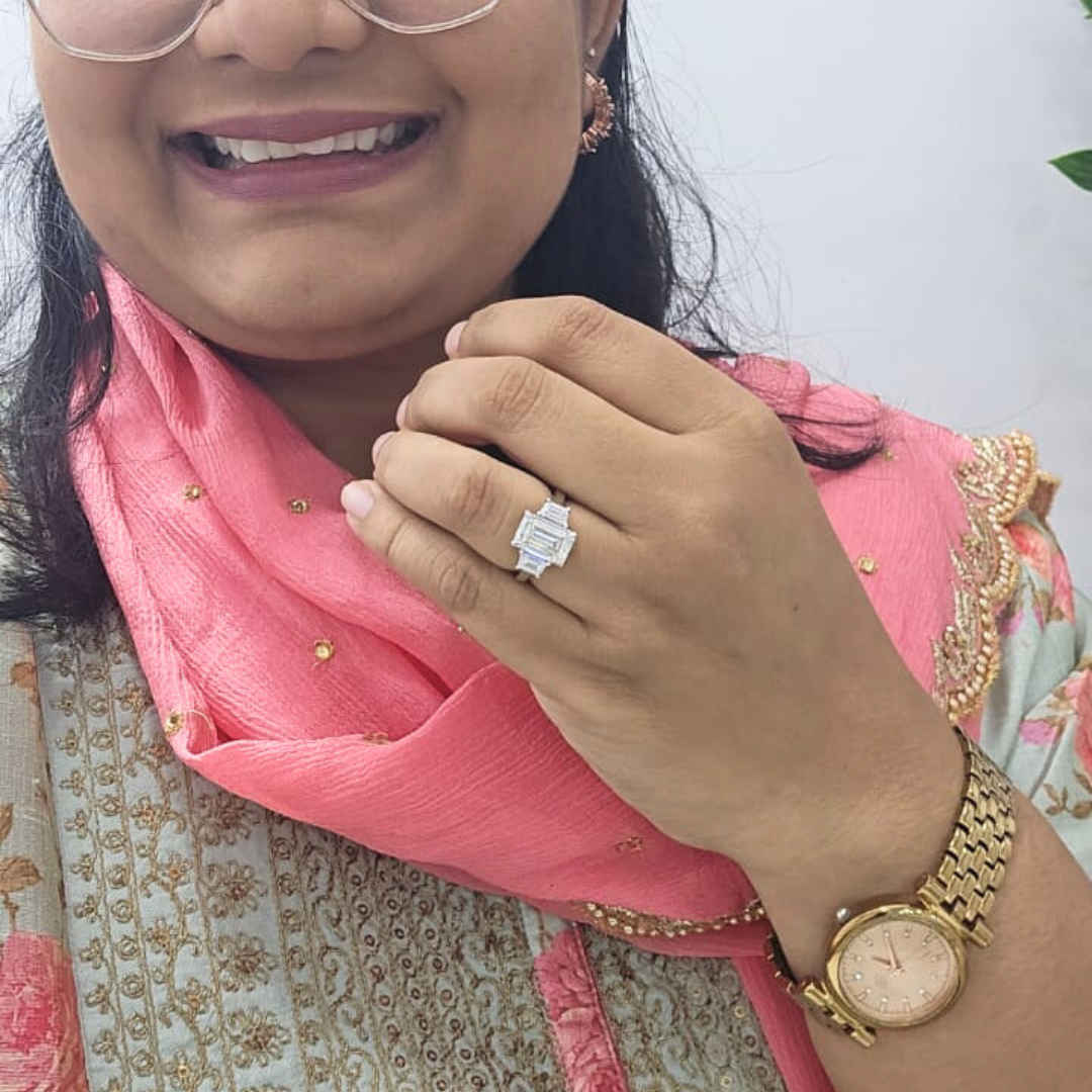 Trisa 5 CT Three Stone Engagement Ring in Moissanite & Lab Diamond by Vai Ra