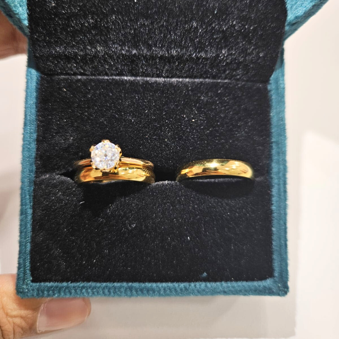 Ahava Couple Set Ring in Moisannite and Lab Diamond by Vai Ra