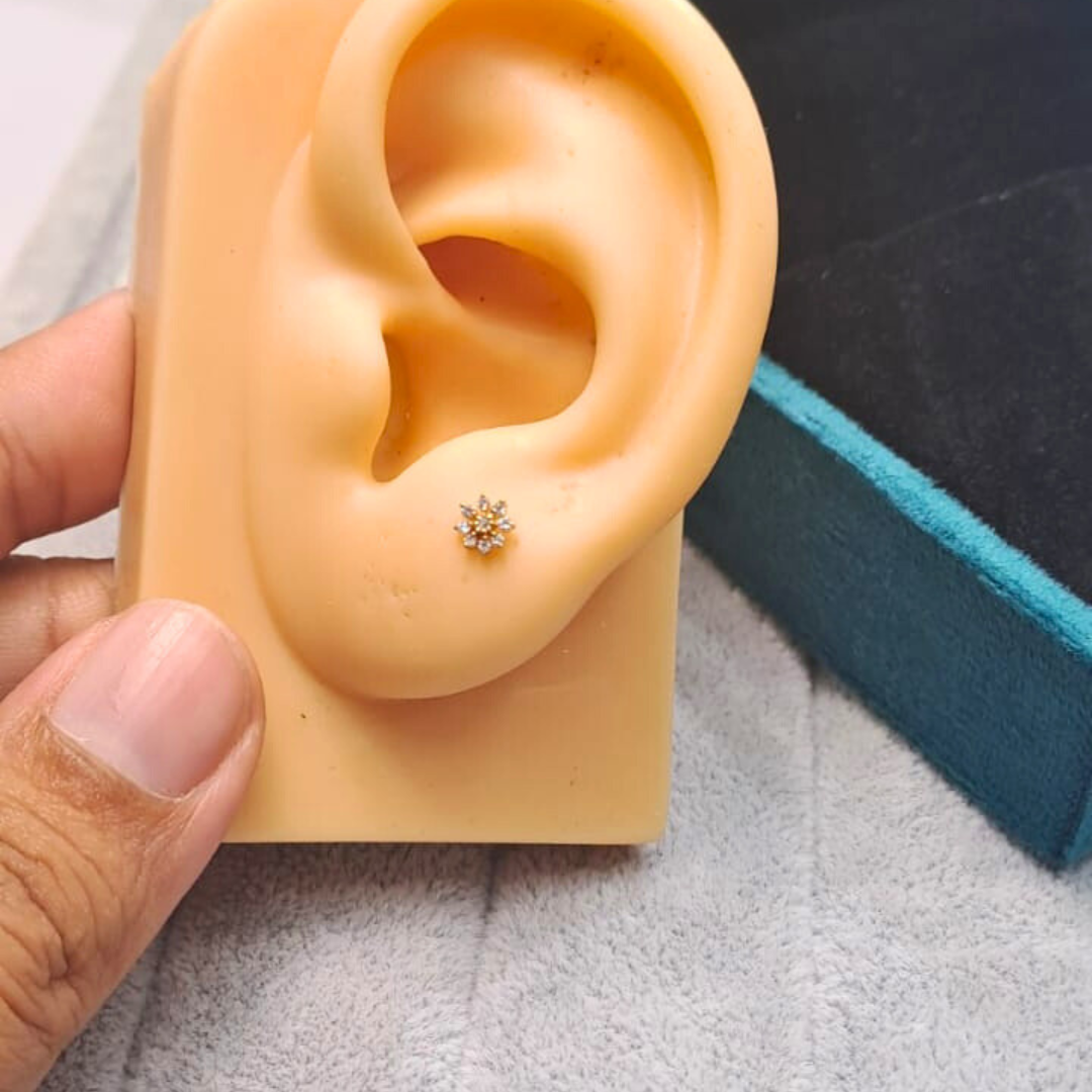 Sunflower Piercings in Moisannite and Lab Diamond by Vai Ra
