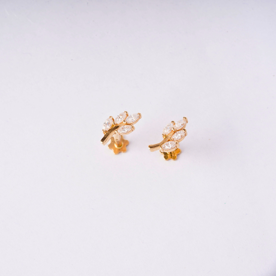 Vine Ear Piercings in Moissanite and Diamond by Vai Ra