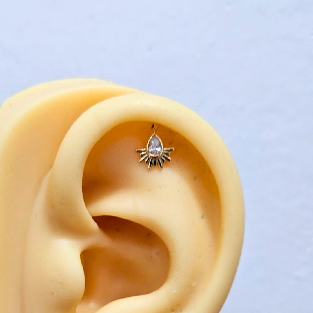 Sun Pear Bugadi Helix Piercings by Vai Ra in Moissanite and Lab Diamond