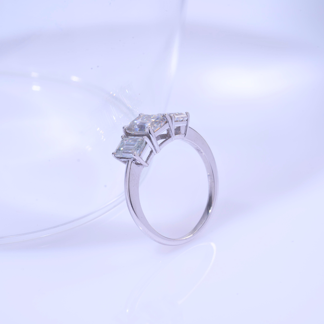 Vaishali Three Stone Ring in Moissanite and Lab Diamond by Vai Ra