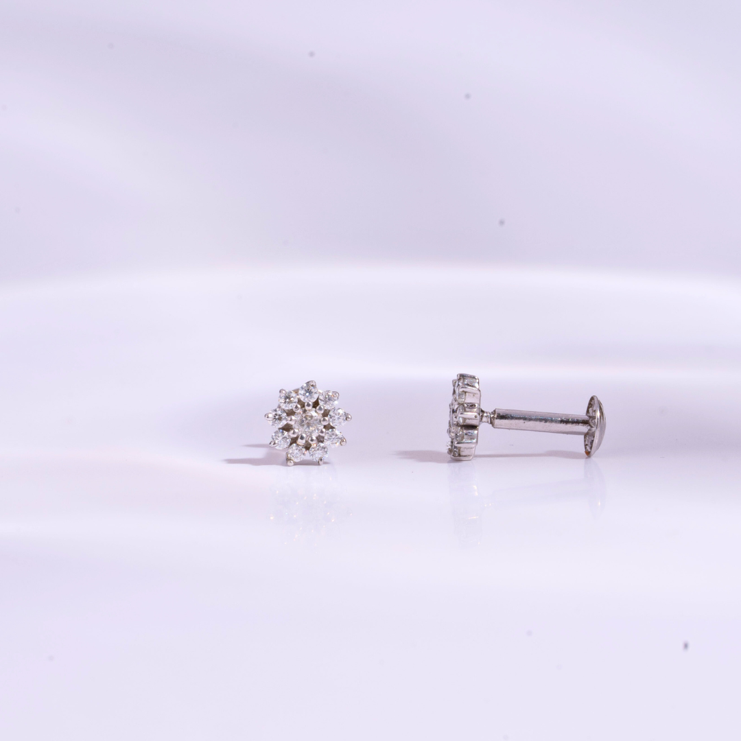 Sunflower Piercings in Moisannite and Lab Diamond by Vai Ra