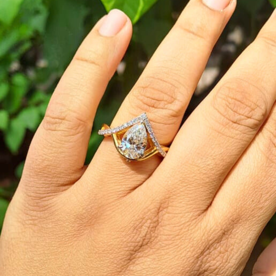 Pear Art Deco Diamond and Moissanite Ring by Vai Ra