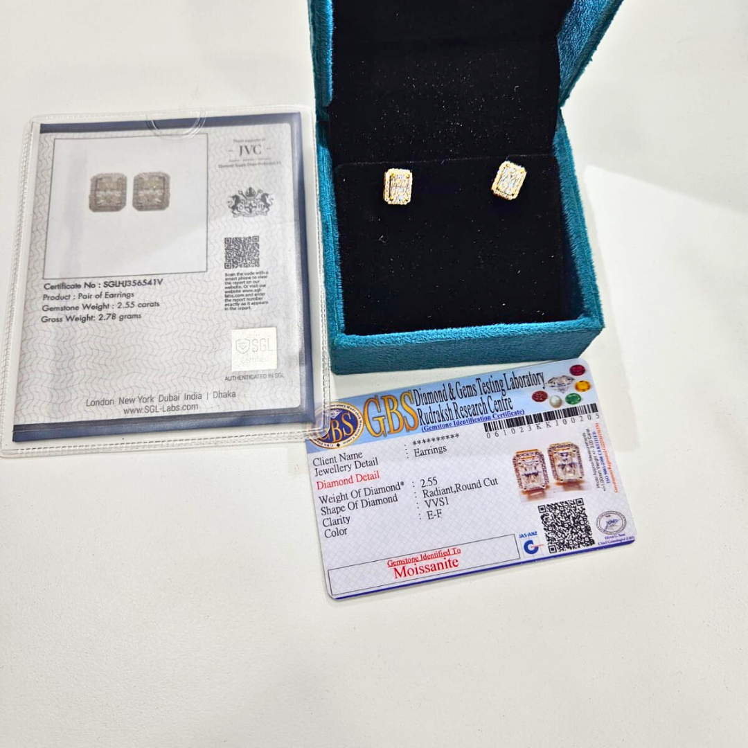 Radiant Halo Moissanite Ear Rings by Vai Ra