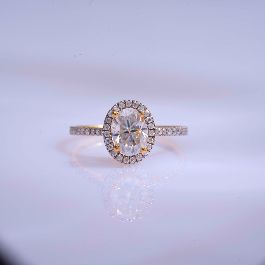 Pari Oval Halo Ring in Moissanite and Lab Diamond by Vai Ra