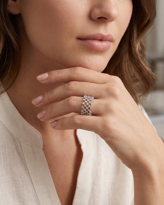 Neta Mesh Knit Ring 0.82 CT in Lab Diamond and Moissanite