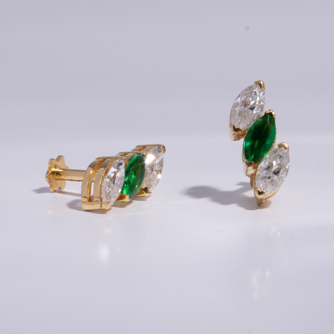 Three stone Emerald Marquise Earrings by Vai Ra