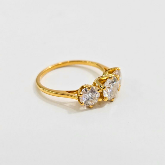 Alvira Threestone Ring in Moissanite and Gold