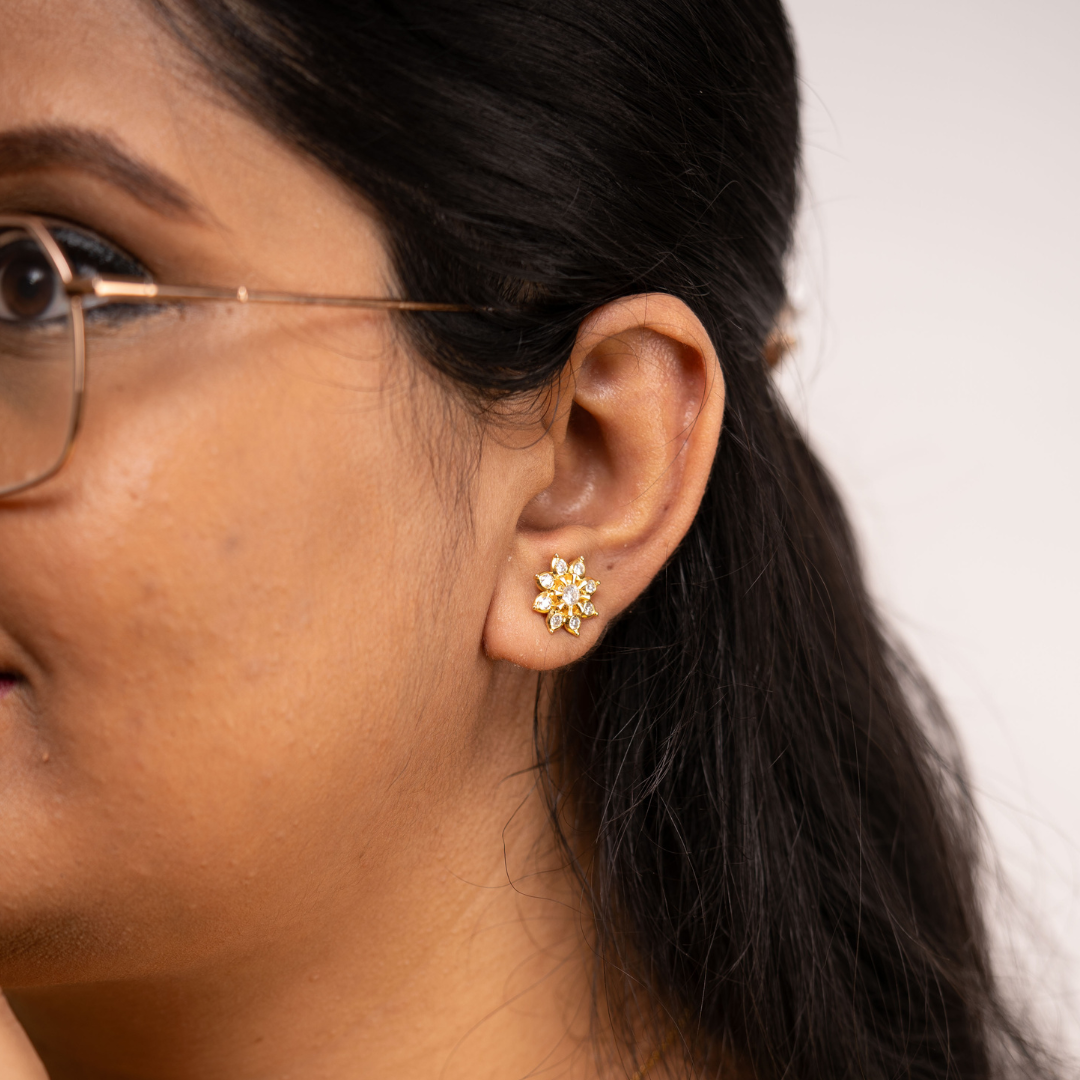 Sakura Floral Earrings in Moissanite and Lab Diamond by Vai Ra