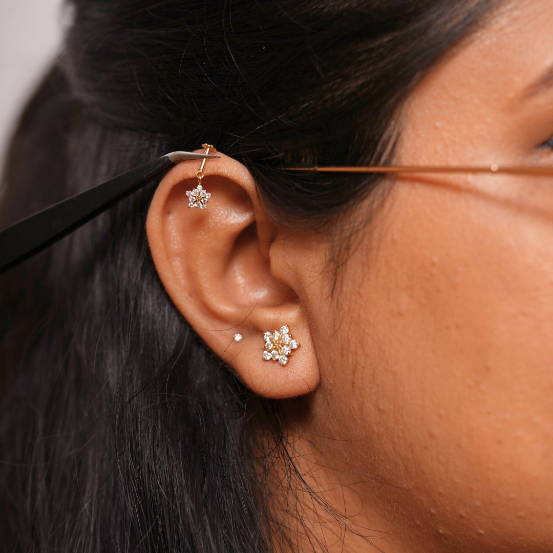 Snowflake Diamond and Moissanite Bugadi - Helix Piercing Earring by Vai Ra