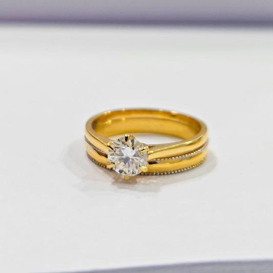 Eterno Duo Couple Ring Set in Moissanite and Lab Diamond by Vai Ra