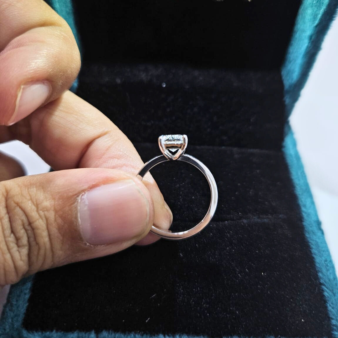 Radiant Cut Solitaire Ring in Moissanite and Lab Grown Diamond