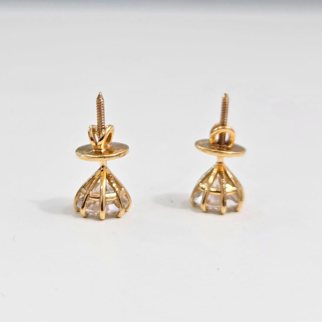 Pair of gold earrings on a white background