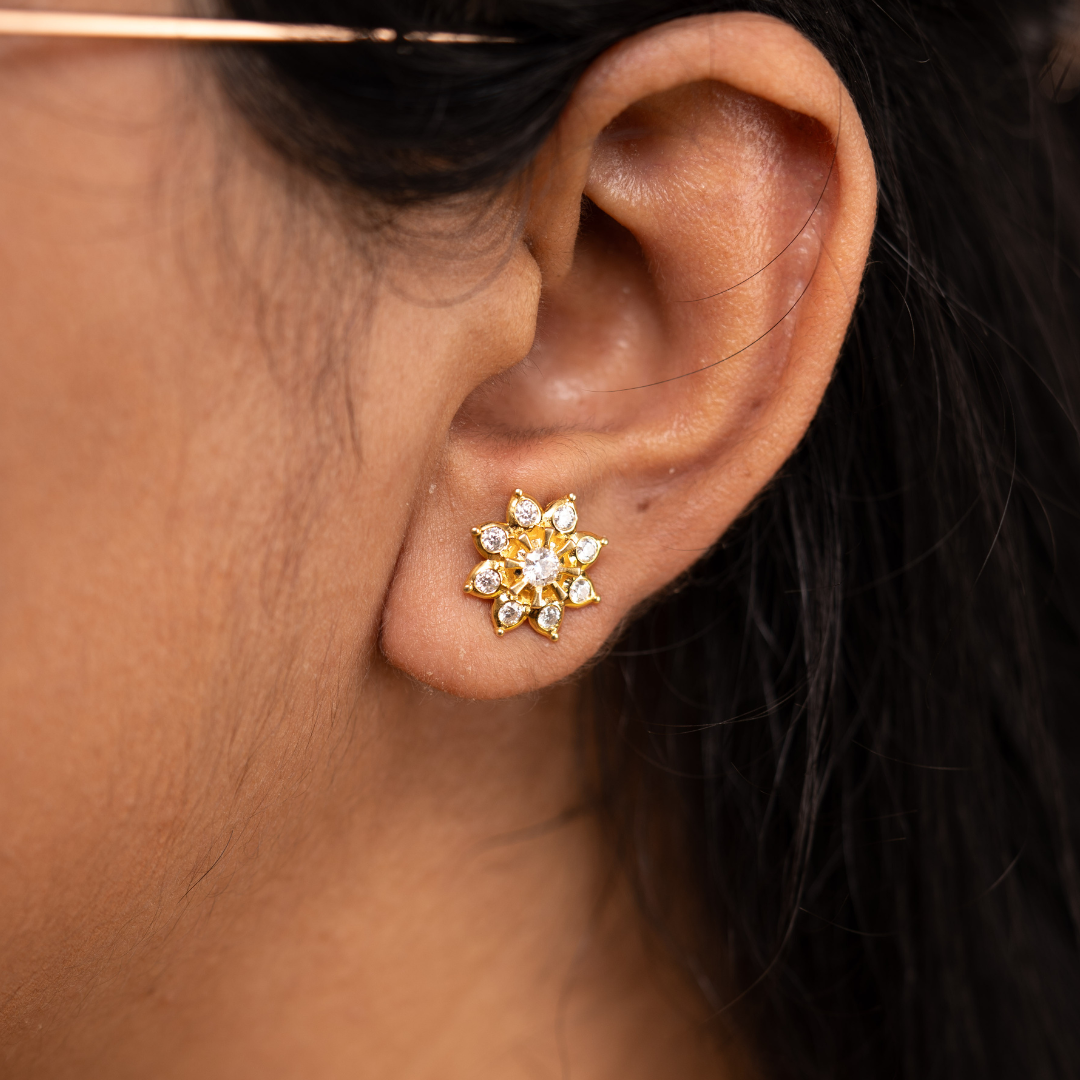 Sakura Floral Earrings in Moissanite and Lab Diamond by Vai Ra