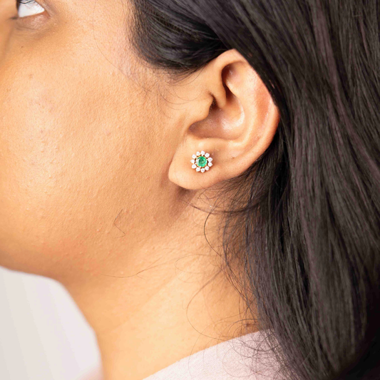 Manjari Emerald Stud in Moissanite and Diamond by Vai Ra