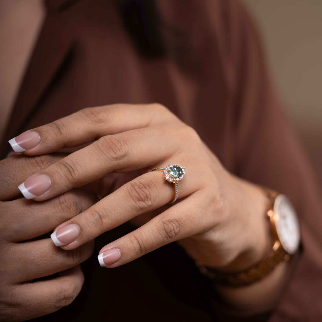 Ocean Green Colored Moissanite and Lab Diamond by Vai Ra