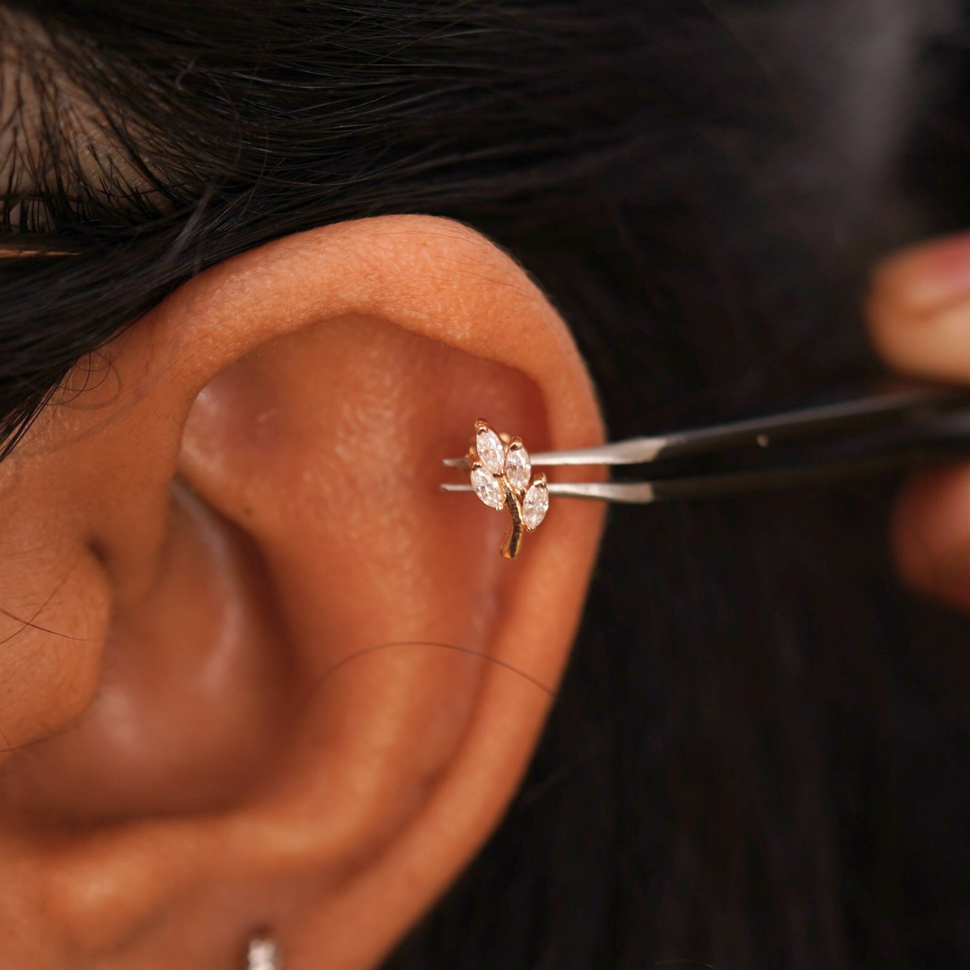Vine Ear Piercings in Moissanite and Diamond by Vai Ra