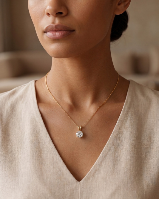 Feya Round Brilliant 2 CT Pendant in Moissanite and Lab Diamond by Vai Ra