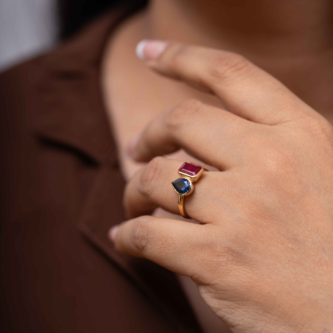 Toi Et Moi Ruby and Sapphire ring by Vai Ra