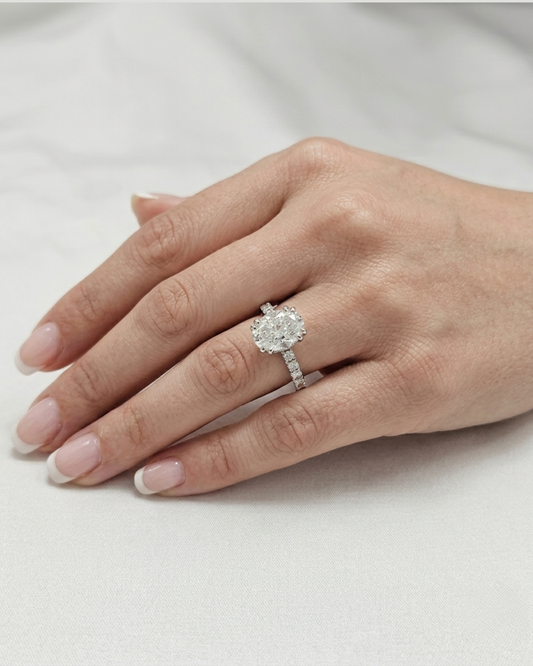 Kyra Solitaire Ring with Oval Center Stone by Vai Ra in lab diamond or moissanite