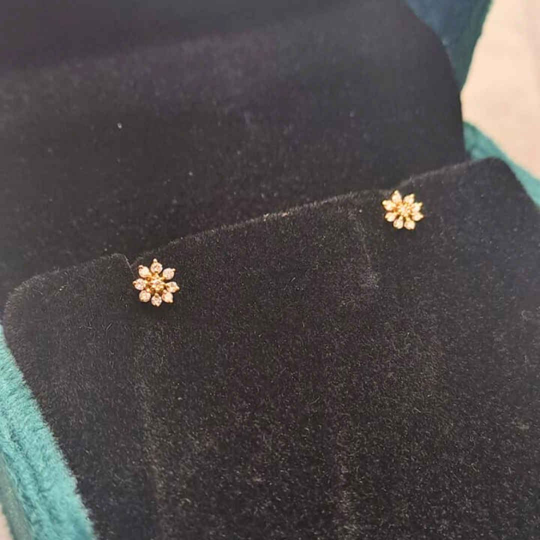 Sunflower Piercings in Moisannite and Lab Diamond by Vai Ra