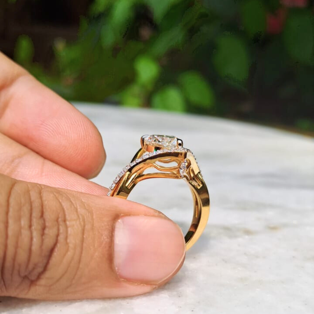 Pear Art Deco Diamond and Moissanite Ring by Vai Ra