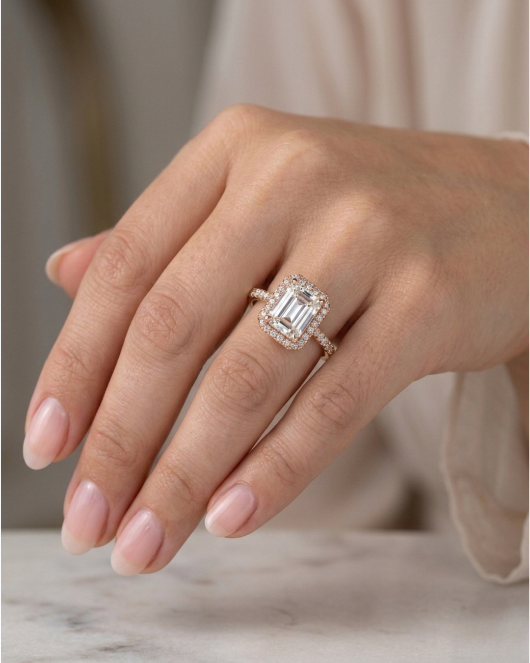 Aswi Emerald Cut Halo Engagement Ring by Vai Ra