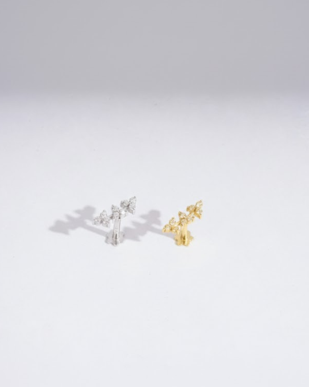 Three flower ear piercing in Lab diamond and Moissanite by Vai Ra