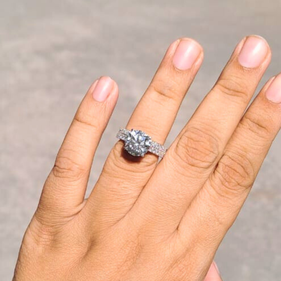 Eon Couple Ring Set in Diamond and Moissanite by Vai Ra