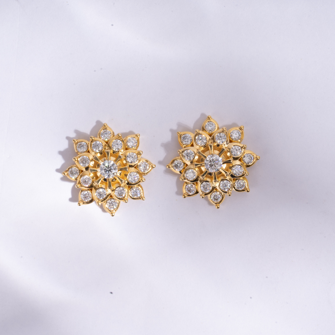 Sakura Floral Earrings in Moissanite and Lab Diamond by Vai Ra