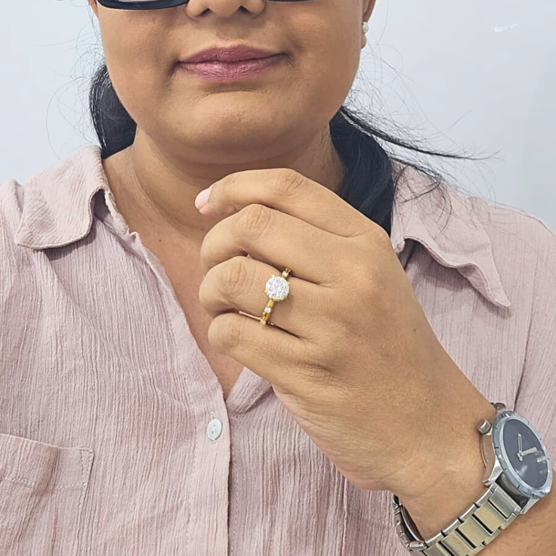 Raksha Soliaire Engagement Ring in Gold and Moisannite by Vai Ra