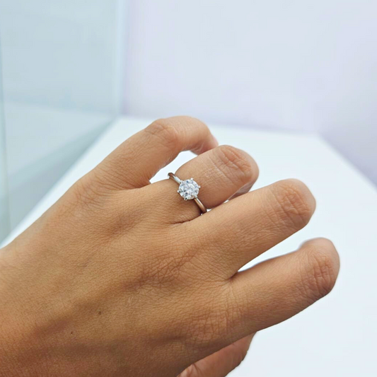 Selma Solitaire Ring in Moissanite and Lab Diamond by Vai Ra