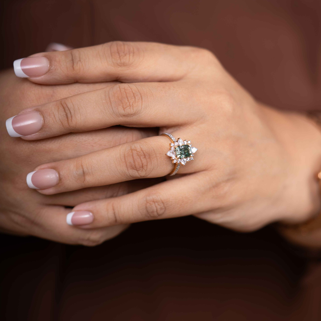 Teak Green Mystery (3.93CT) in Moissanite and Lab Diamond by Vai Ra