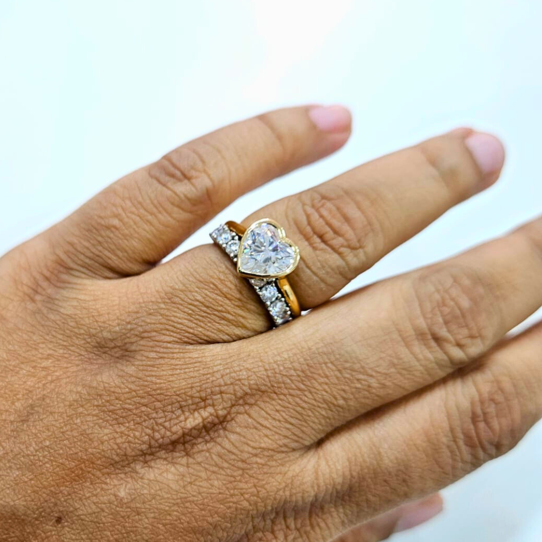 Tiva Heart Solitiare Ring in Moissanite and Diamond by Vai Ra