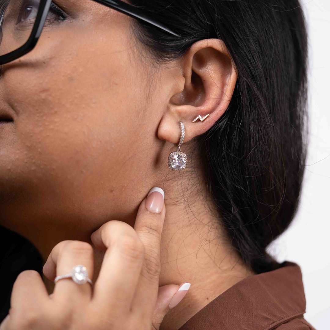 5 CT cushion Ear Hoops in Moissanite by Vai Ra