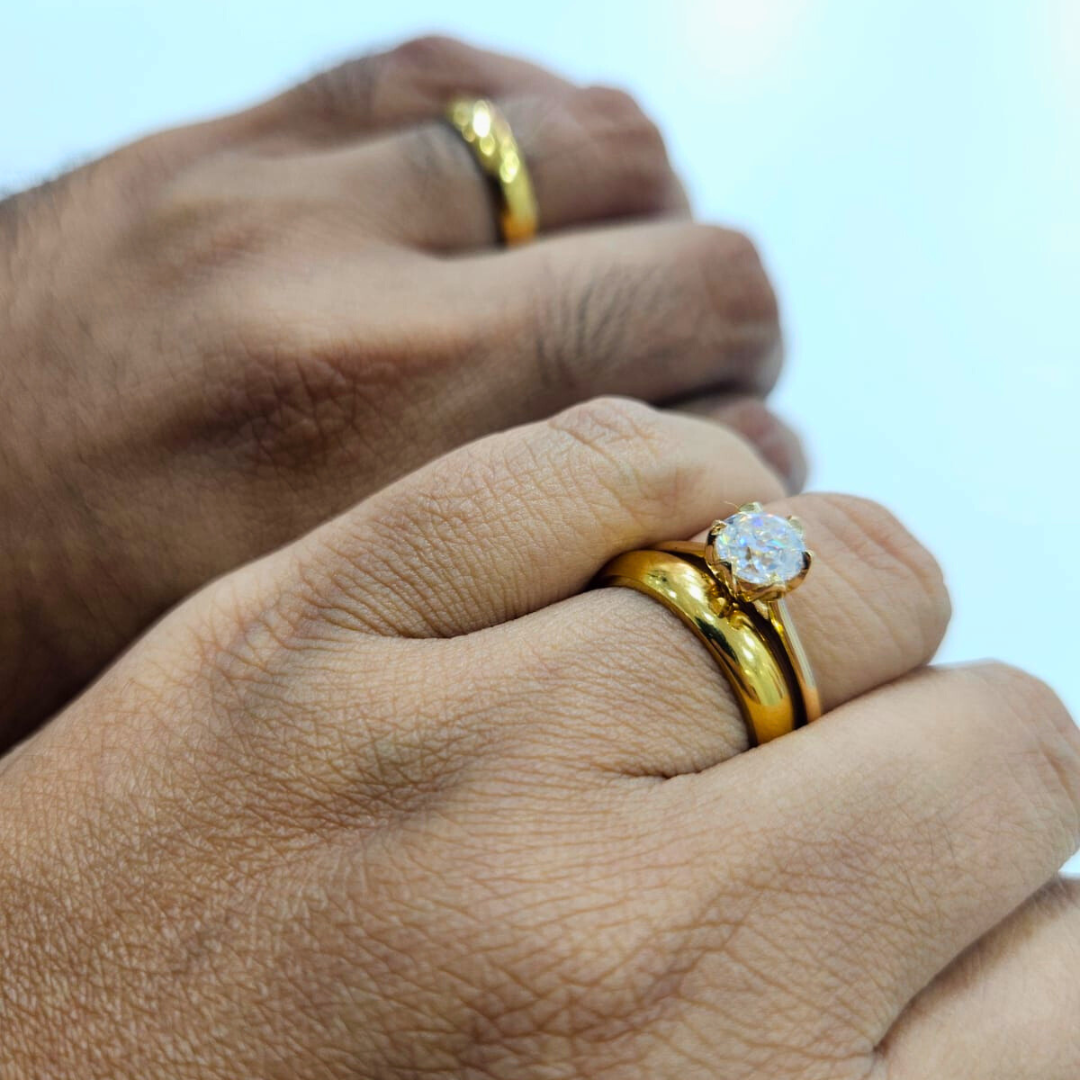 Ahava Couple Set Ring in Moisannite and Lab Diamond by Vai Ra