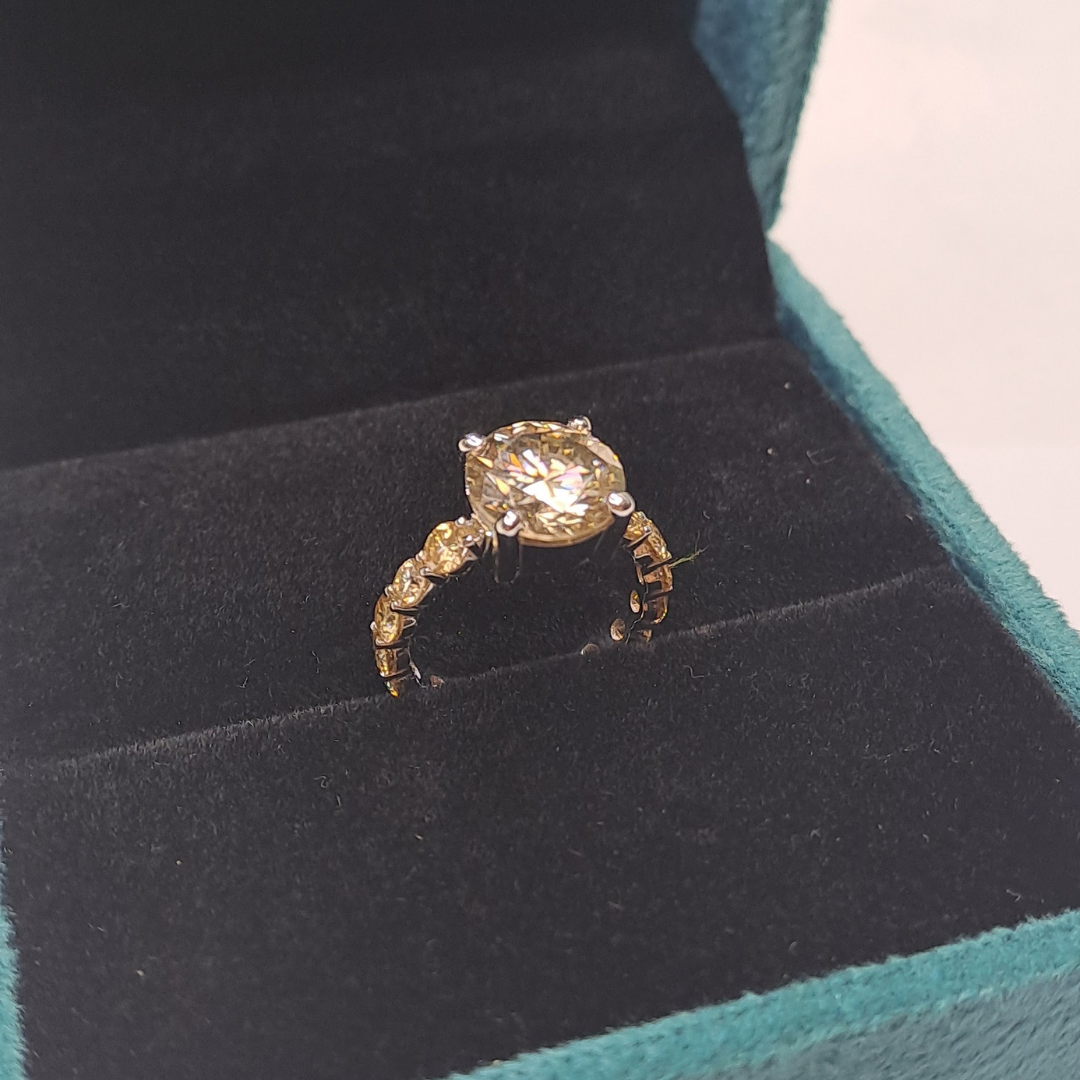 Jiva Yellow Diamond Halo Ring in Moissanite and Lab grown by Vai Ra