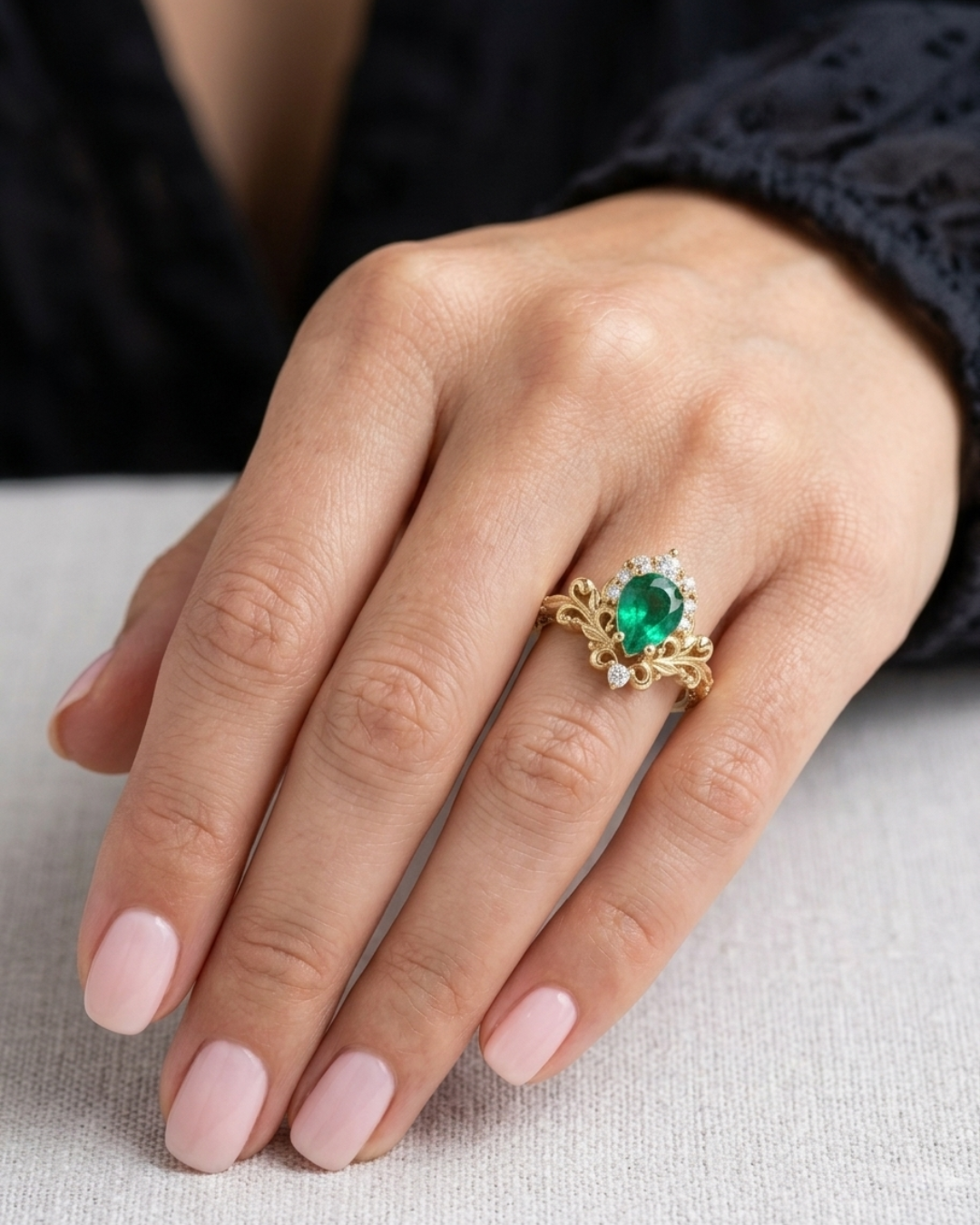 Zaya Pear Emerald Ring by Vai Ra in 18KT Gold