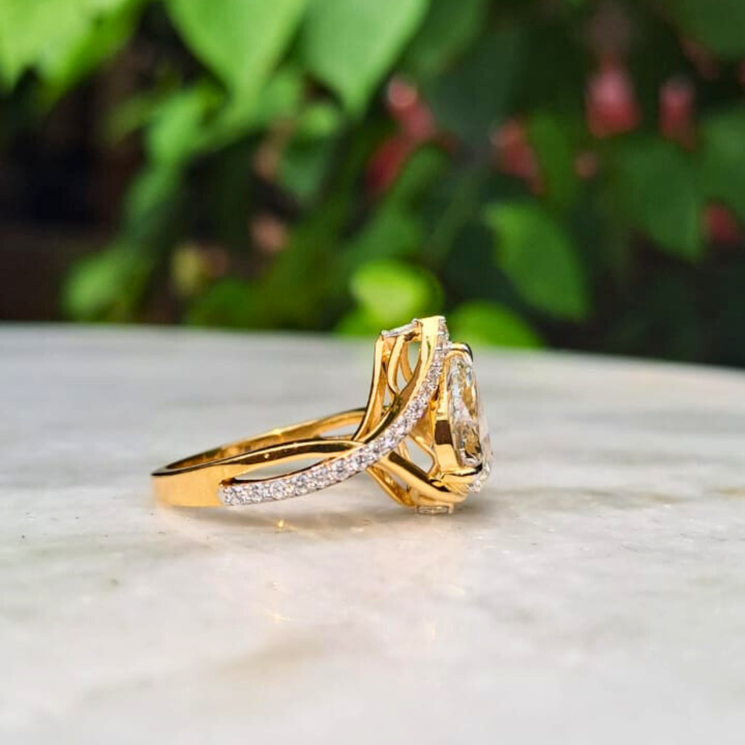 Pear Art Deco Diamond and Moissanite Ring by Vai Ra