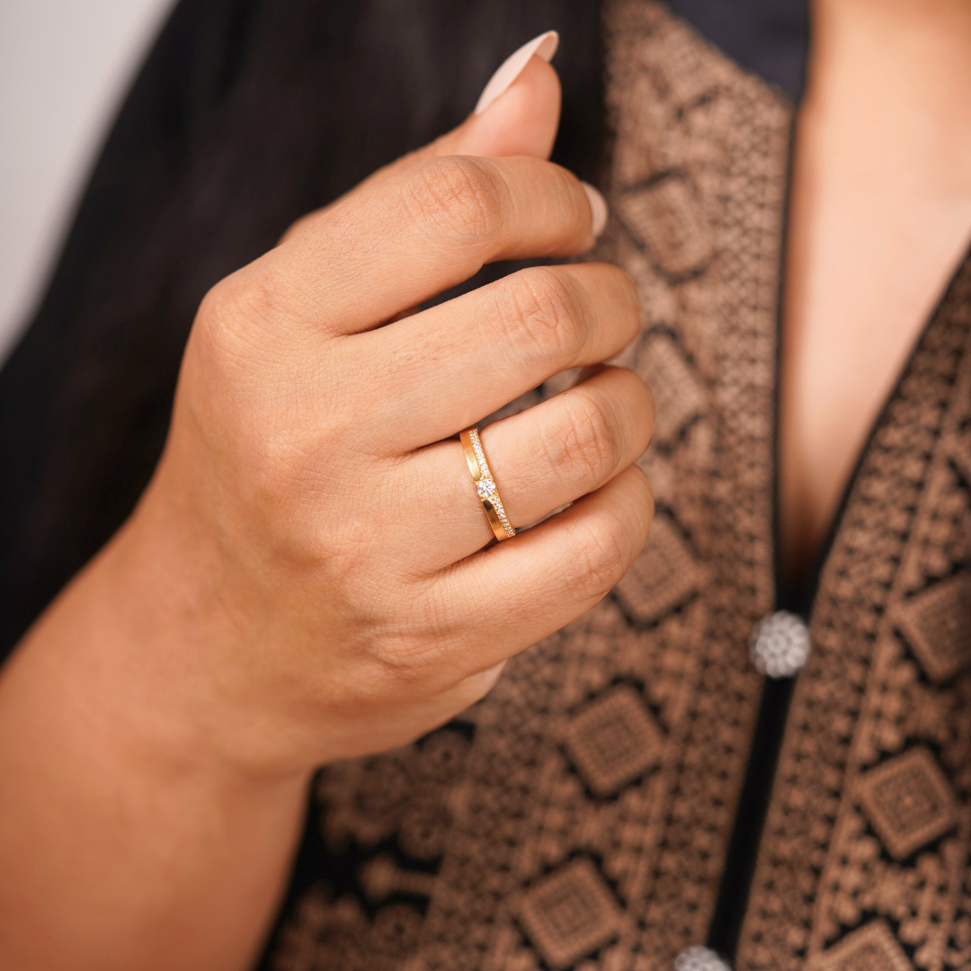 Amata Couple Ring Set in Moissanite and Lab and Natural Diamond by Vai Ra