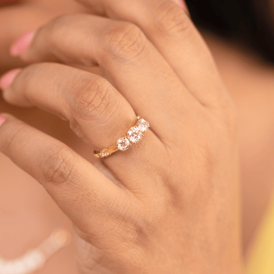 Thria 3 Stone Ring in Moissanite and Lab Diamond by Vai Ra