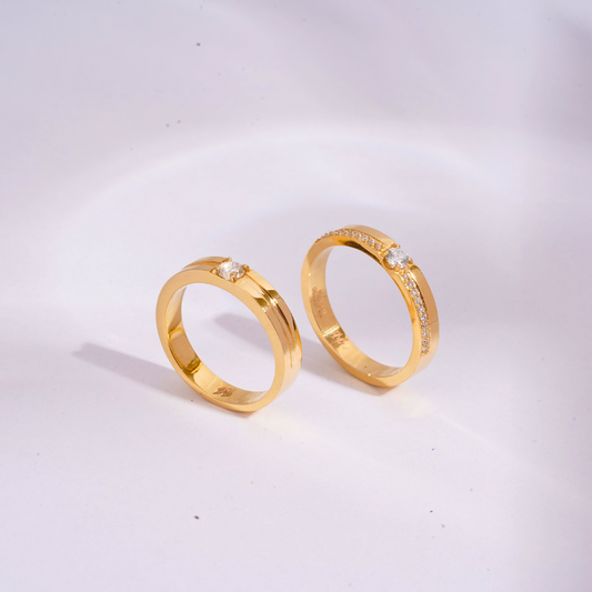 Amata Couple Ring Set in Moissanite and Lab and Natural Diamond by Vai Ra