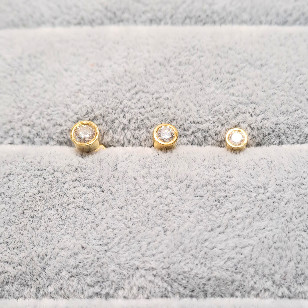 Round Bezel Piercing Earrings in Moissanite and Diamond by Vai Ra