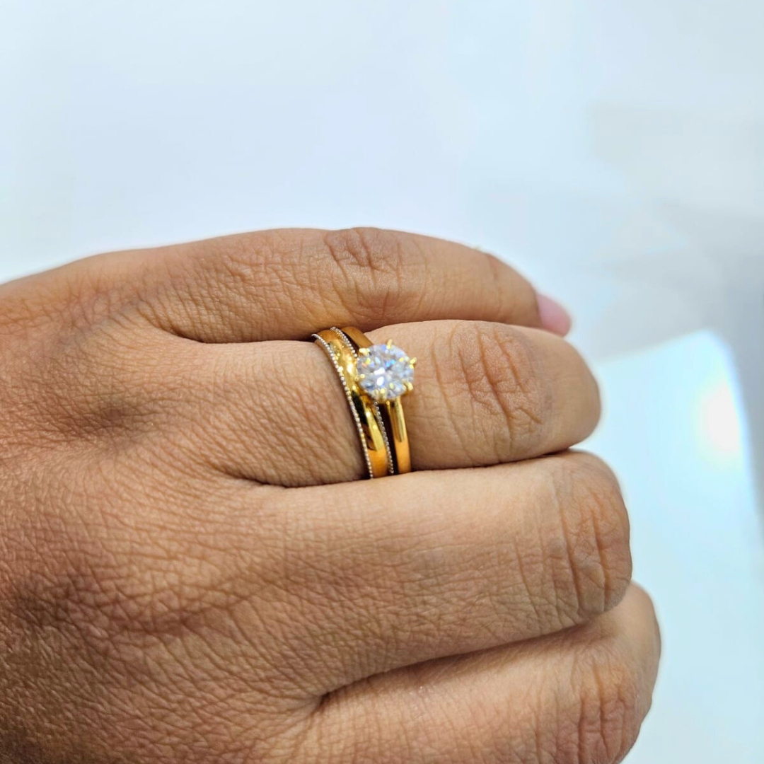 Eterno Duo Couple Ring Set in Moissanite and Lab Diamond by Vai Ra