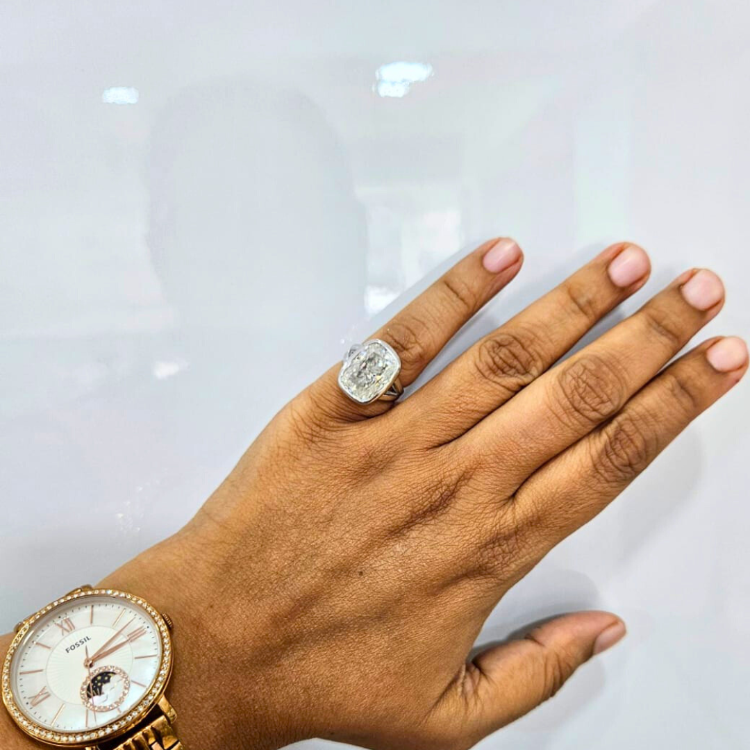 Cushion Statement Ring in Gold, Platinum and Moissanite By Vai Ra