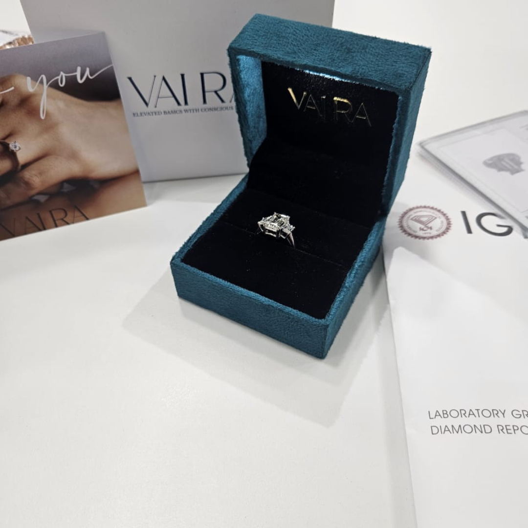 Trisa 5 CT Three Stone Engagement Ring in Moissanite & Lab Diamond by Vai Ra
