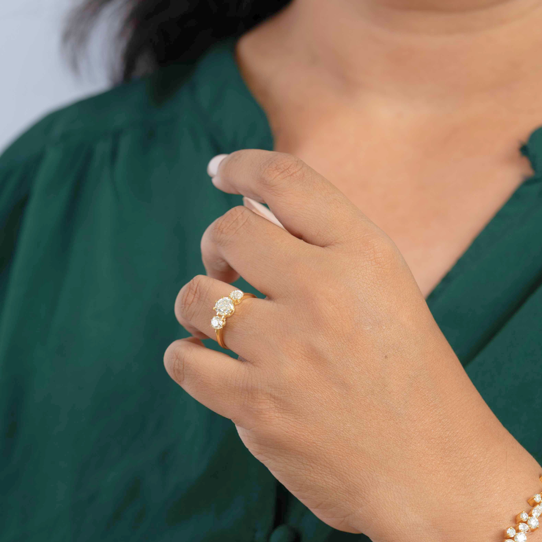 Adhira threestone Ring Moissanite lab diamond by Vai Ra